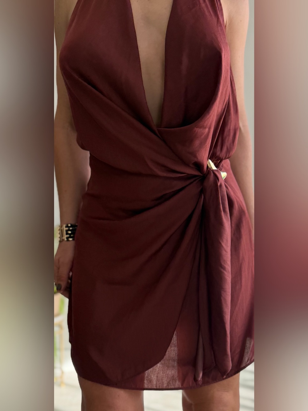 * NWT * ZARA Burgundy Halter Wrap Mini Dress - Size L